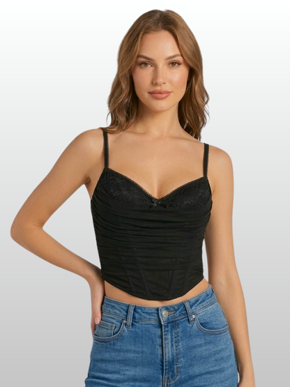 Bustier Top, Spitze, Gerafftes Oberteil, Unterbrustbügel, Reißverschluss, Sommer, Damen