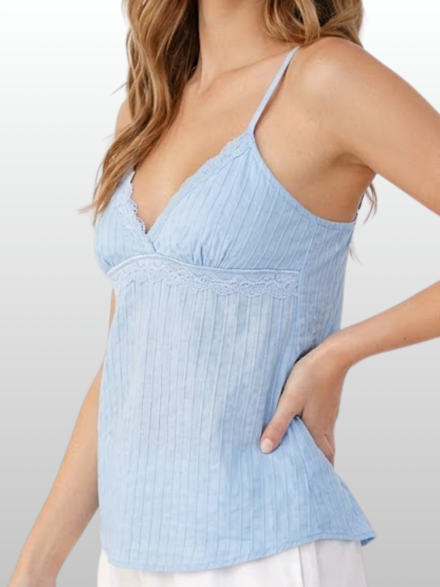 Flyaway-Cami, Bindeband Vorne, Spitzenbesatz, Peplum-Saum, Umstands- & Stillfreundlich, Coquette-Stil