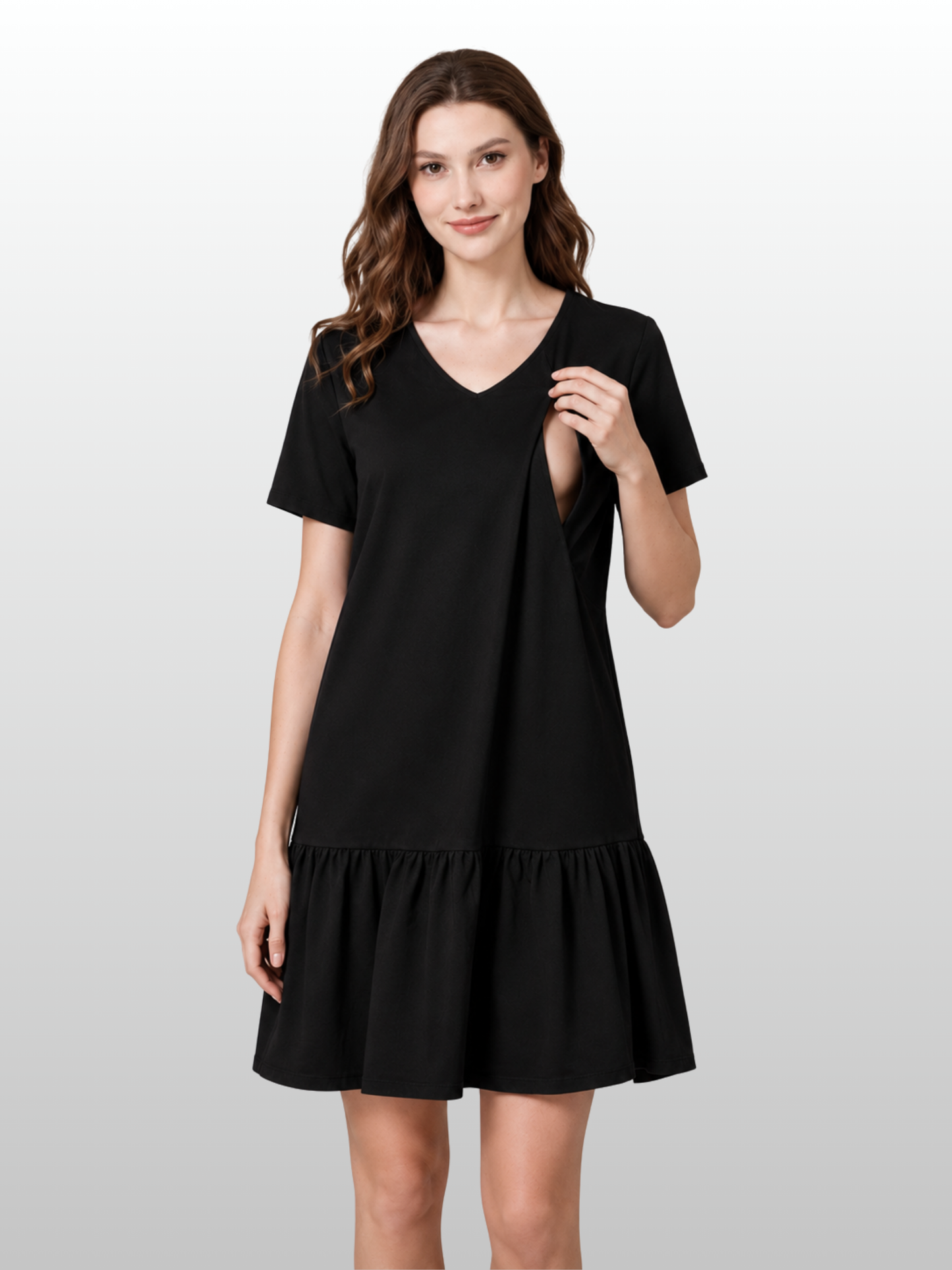 Stillkleid, Kurz, Vertikaler Reißverschluss, Volant-Saum, Sommer, Baumwolle-Leinen, Schwangerschaft Stillzeit