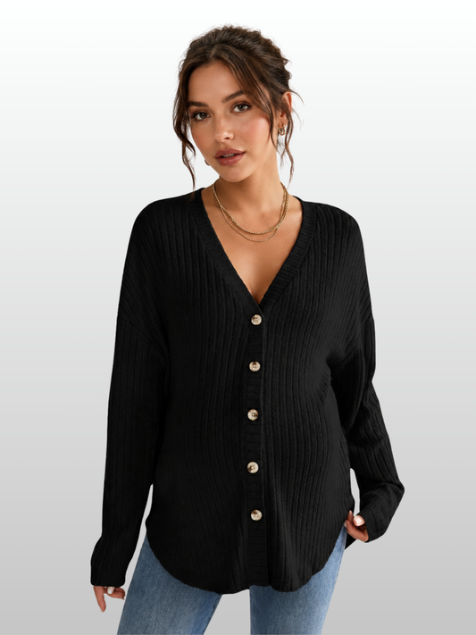 Umstandsmode, Umstands Cardigan, Gerippter Strick, Stillfreundlich, Knopfleiste, V-Ausschnitt, Schwangerschaft Strickjacke Langarm, Oversized Fit