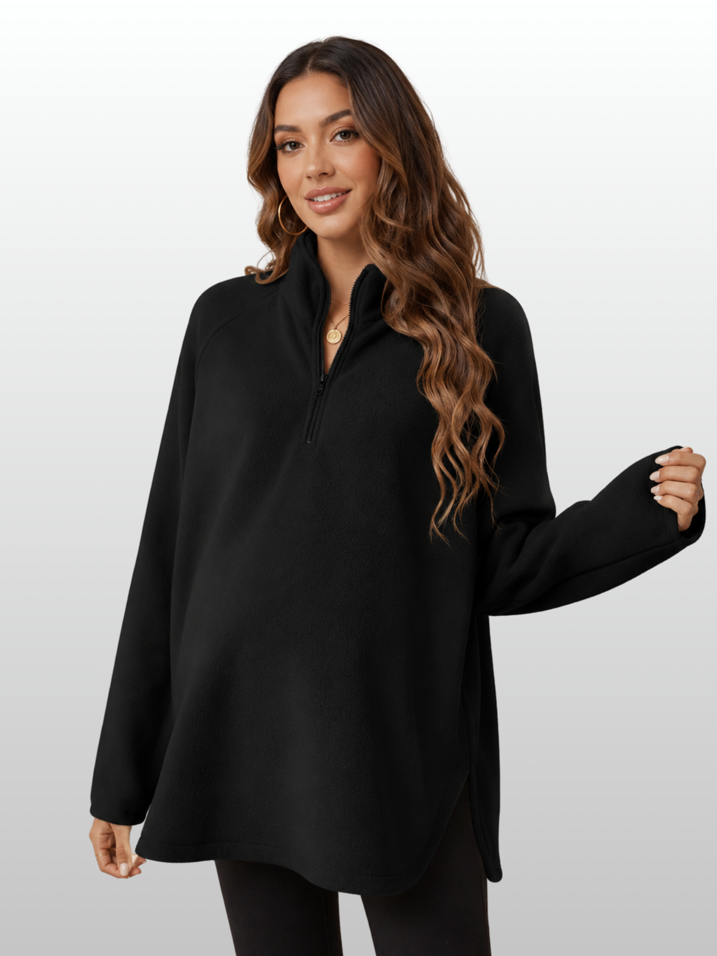 Umstandsmode, Fleecepullover Half-Zip, Schwangerschaft Pullover Oversized Weich, Langarm Fleece Umstandsmode, Warmer Winter Hoodie