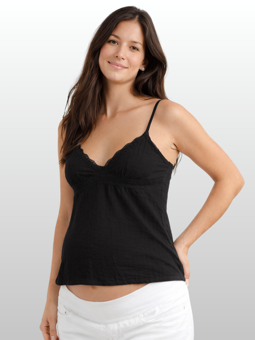 Flyaway-Cami, Bindeband Vorne, Spitzenbesatz, Peplum-Saum, Umstands- & Stillfreundlich, Coquette-Stil