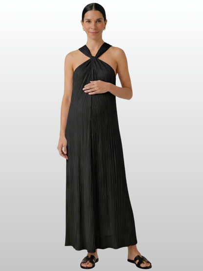 Umstandskleid, Maxi, Gauze-Baumwolle, Crinkle-Struktur, Cross-Träger, Column-Silhouette, Sommer, Elegant