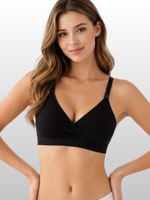 Still-BH, Gerippt, Doppelter Zugang, Abpumpen, Stillen, Bügellos, Wickeldesign, Freihändig, Nachtkomfort