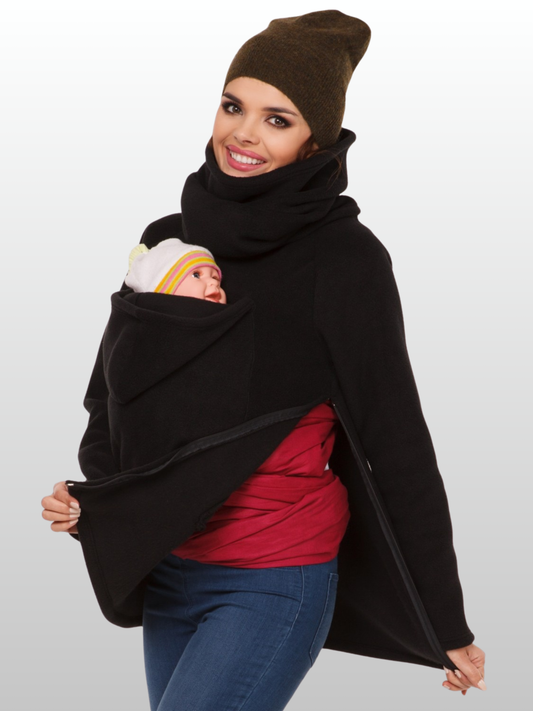 Babytrage Hoodie, Fleece, Känguru-Jacke, Front- & Rückentragen, Integrierte Babyöffnung, Winter