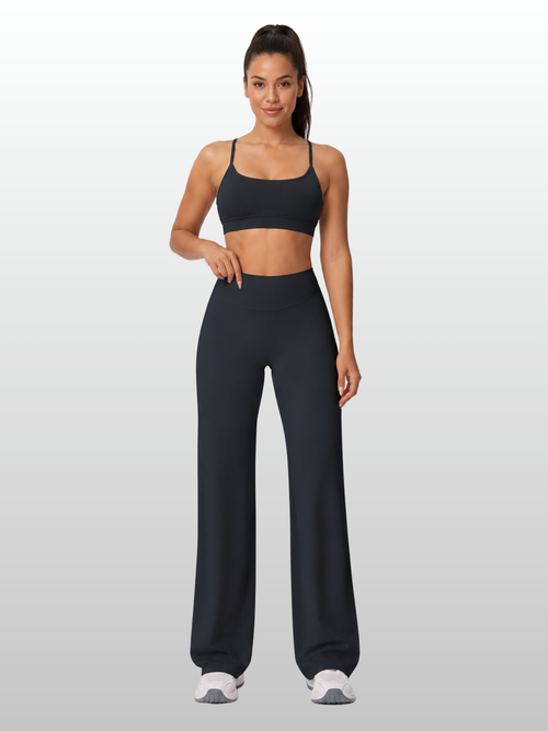 Yogahose Damen mit weitem Bein, hoher Bund, nahtlose Front