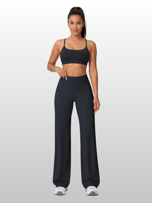 Yogahose Damen mit weitem Bein, hoher Bund, nahtlose Front