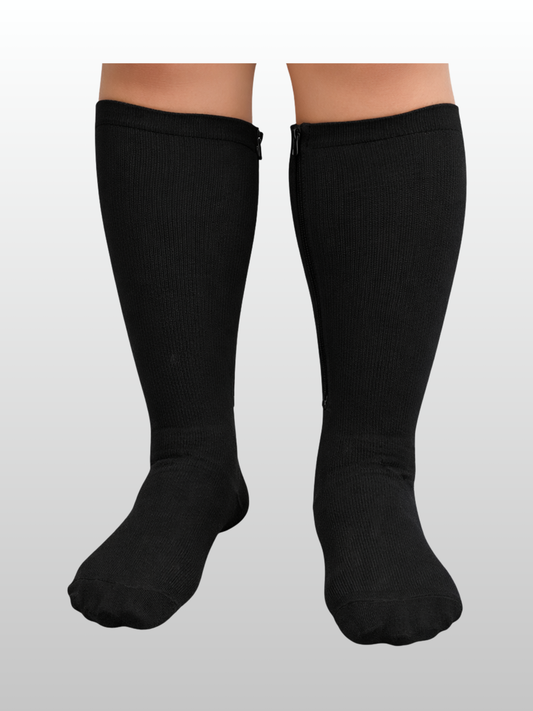 Kompressions Support-Socken, Plus Size, Reißverschluss, Kompression, Breite Waden, Knielang