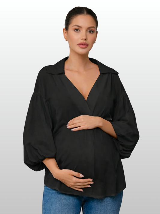 Umstandsbluse, Büro-Look, Lockerer Schnitt, Alle Trimester, Kragen, Eleganter Fall, Postpartum