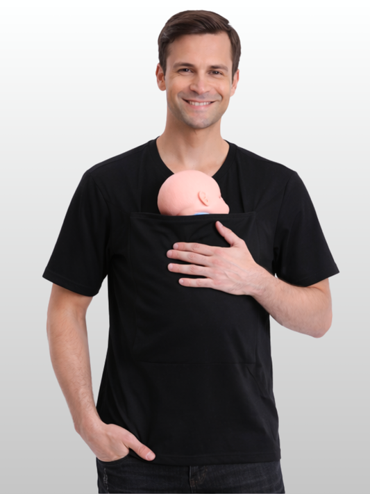 Bonding Shirt Papa, Känguru-Tasche, Hautkontakt Neugeborene, Skin-to-Skin, Weiches Baumwoll-Shirt