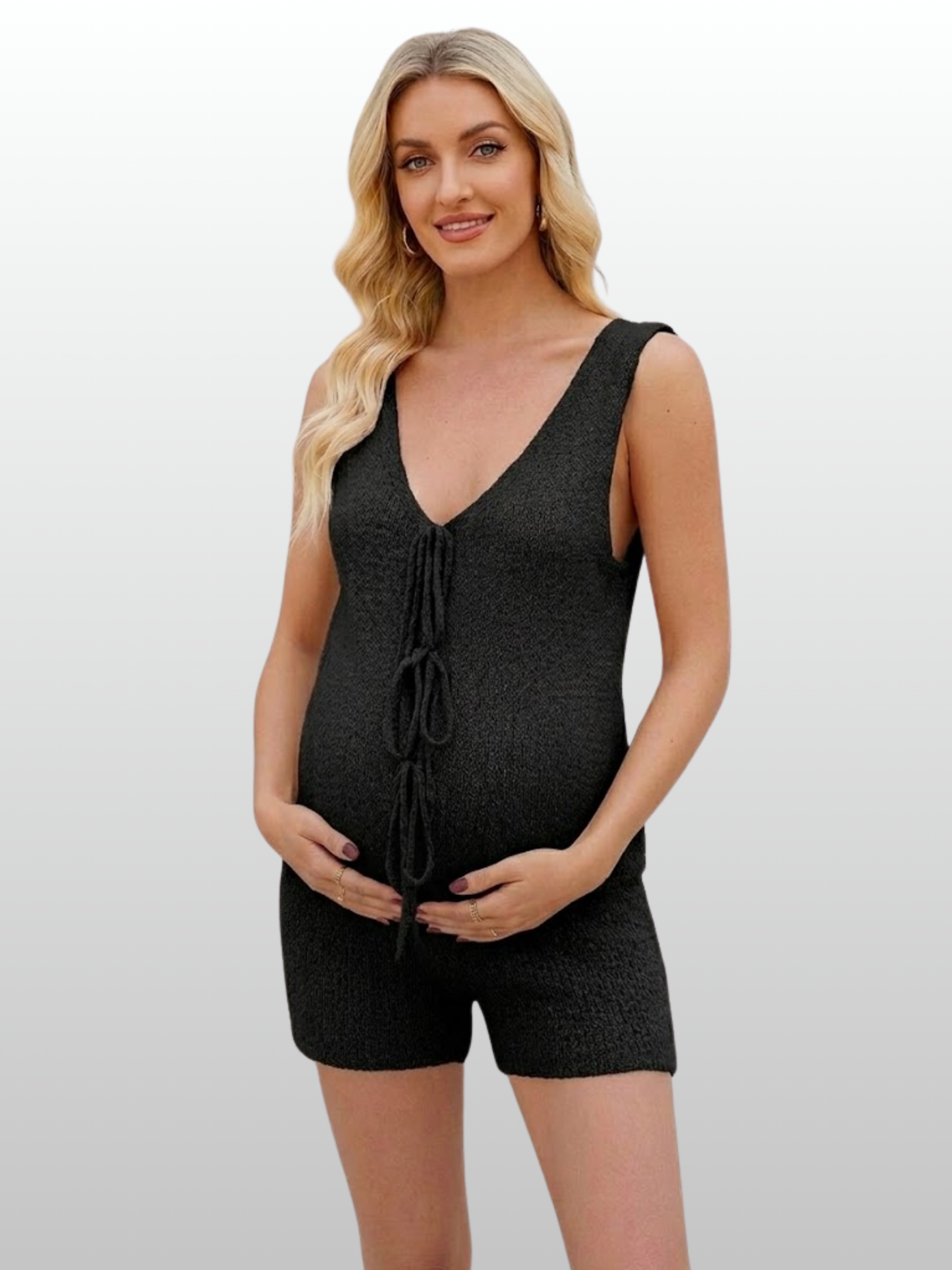 Umstandsset, Strick-Bouclé, Tie-Front, Ärmellos, Shorts, Stillfreundlich, Sommer, Postpartum