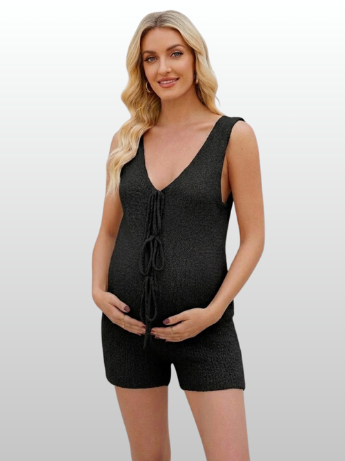 Umstandsset, Strick-Bouclé, Tie-Front, Ärmellos, Shorts, Stillfreundlich, Sommer, Postpartum
