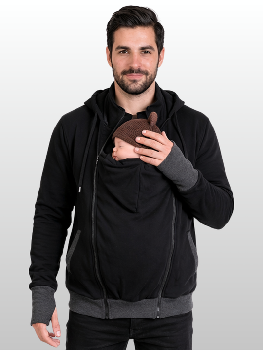 Babytrage Hoodie Papa, Känguru-Jacke, Zip-In Panel, Herren, Bonding, Hände-frei Tragen