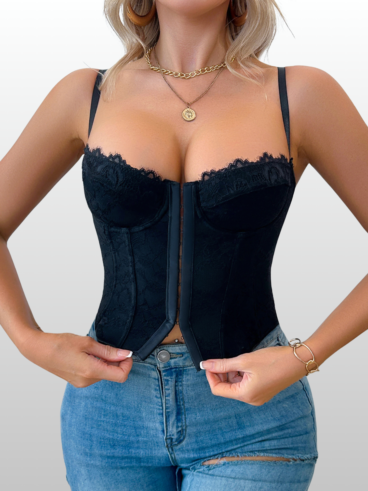Corsagen-Top Bustier mit Blumenspitze & Schnürrücken