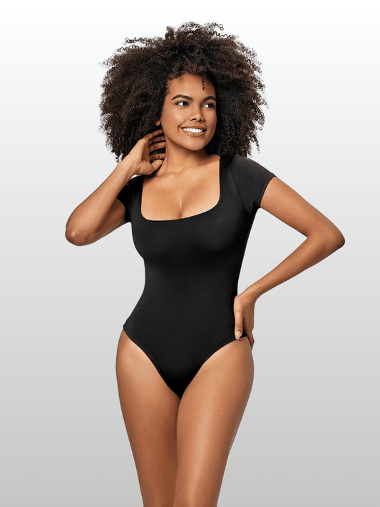 Shaping Bodysuit, Kurzarm, Quadratischer Ausschnitt, Nahtlos, Stringschnitt, Kompression, Figurformend