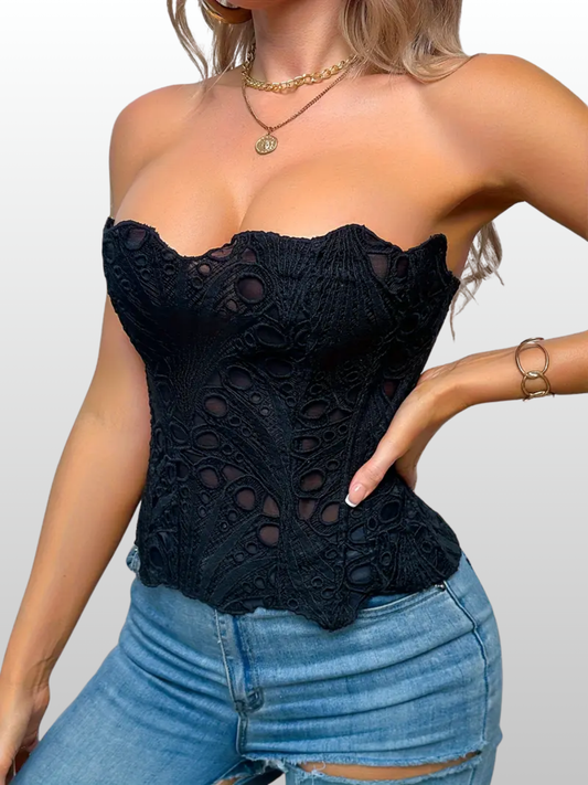 Korsett Top, Hollow Out, Gestrickt, Trägerlos, Atmungsaktiv