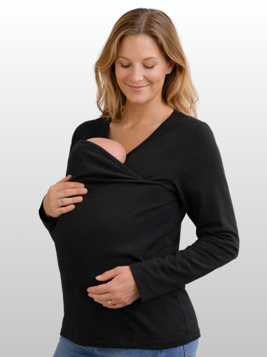 Känguru-Bonding-Top, Langarm, Haut-zu-Haut, Neugeborene, Integrierter Baby-Beutel, Postpartum, Viertes Trimester