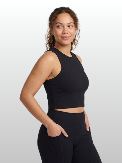 Tank Top, Feinripp, High-Neck, Cropped, Ärmellos, Stretch, Sommer, Damen