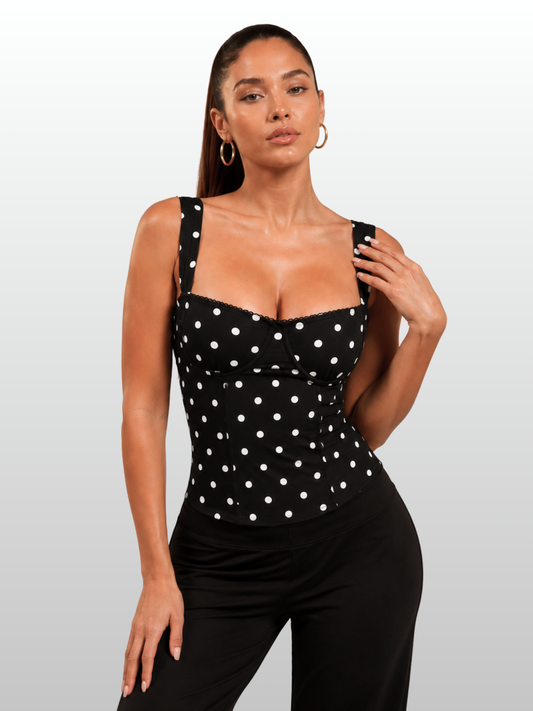 Corsagen-Top Polka Dot mit Herzausschnitt, breite Träger, Vintage