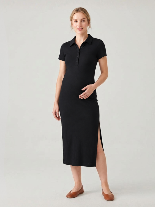 Polokleid für die Schwangerschaft gerippt mit Seitenschlitz