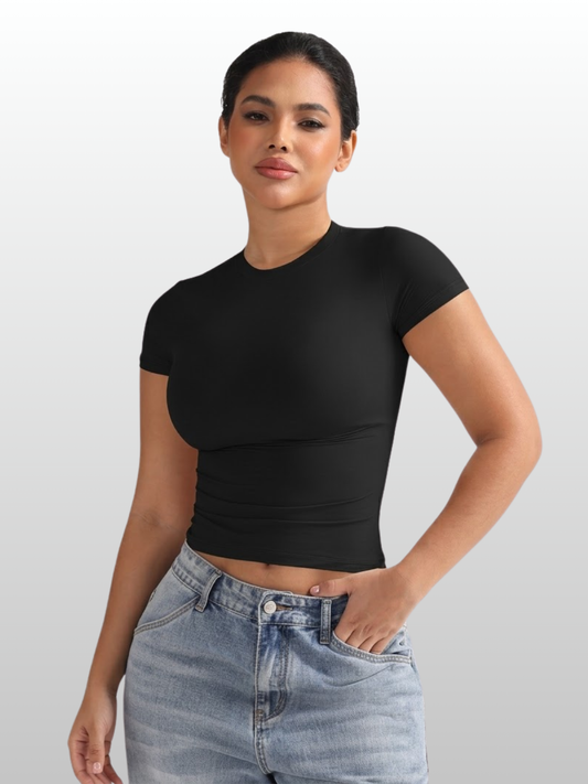 Shaping Top, Kurzarm, Kompressions-Fit, Second-Skin, Bauchweg-Effekt, Rundhals, Damen