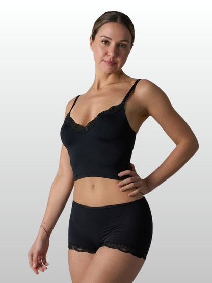 Lounge Set, Longline Bralette & Boxer, Spitzenbesatz, Soft Sculpt, Bügellos, Second-Skin, Homewear