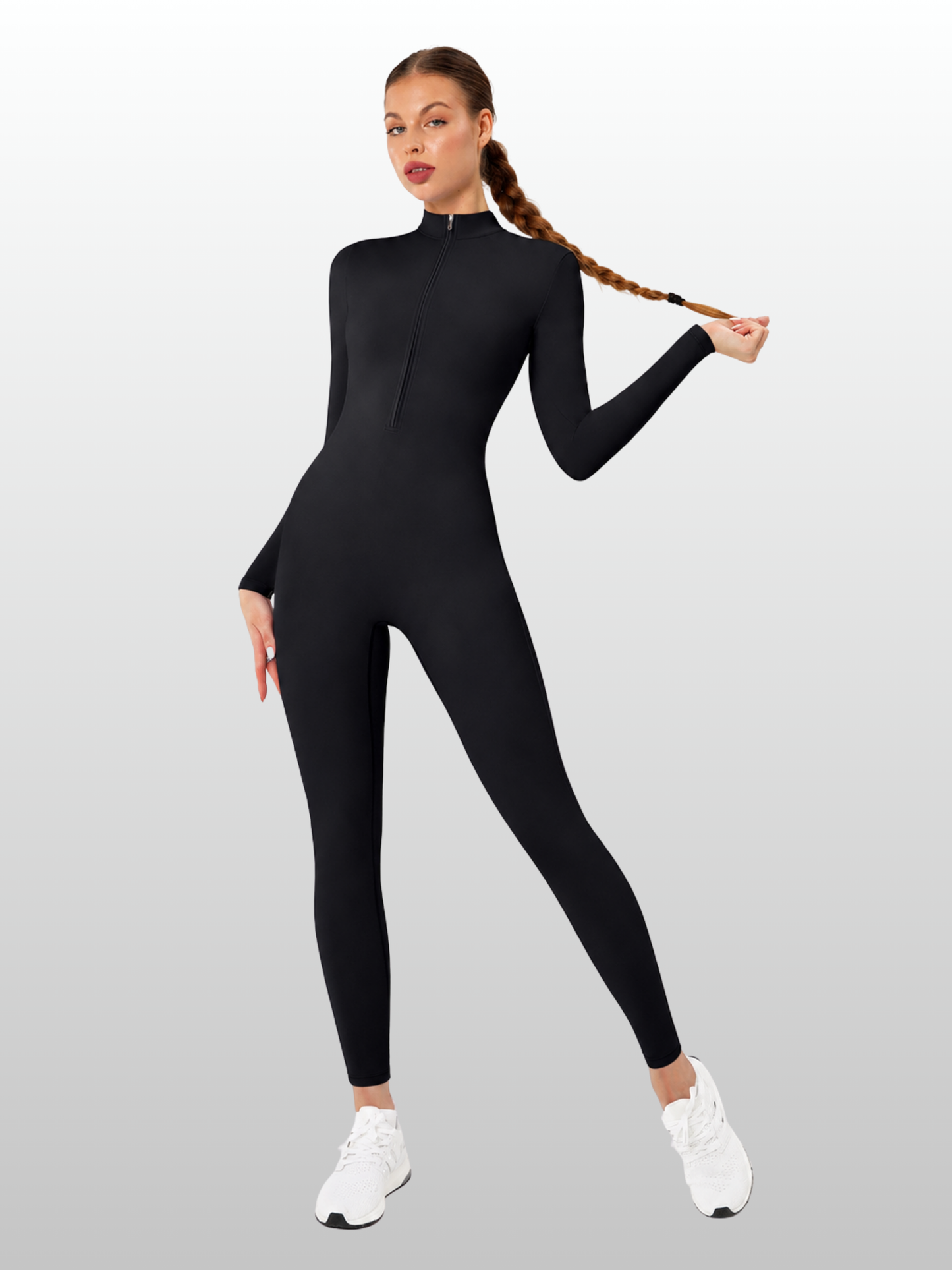 Jumpsuit Damen langarm, figurformend, mit Reißverschluss