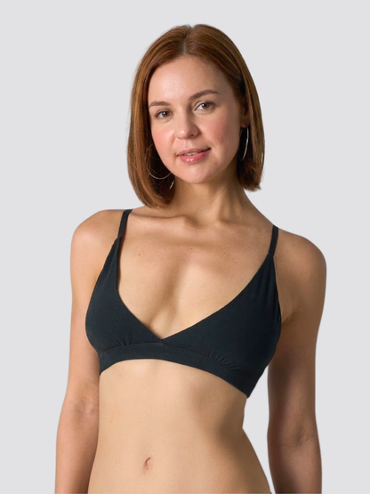 Bralette Baumwolle bügellos mit tiefem V-Ausschnitt, Triangel-Cups