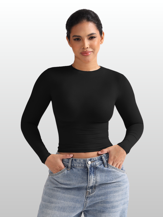 Shaping Top, Langarm, Kompressions-Fit, Second-Skin, Bauchweg-Effekt, Rundhals, Damen