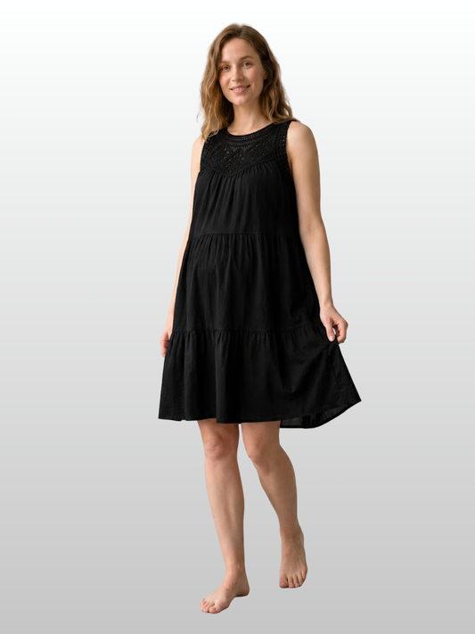 Sommerkleid Maxi, geraffter Rücken, Scallop-Borte, Empire-Taille