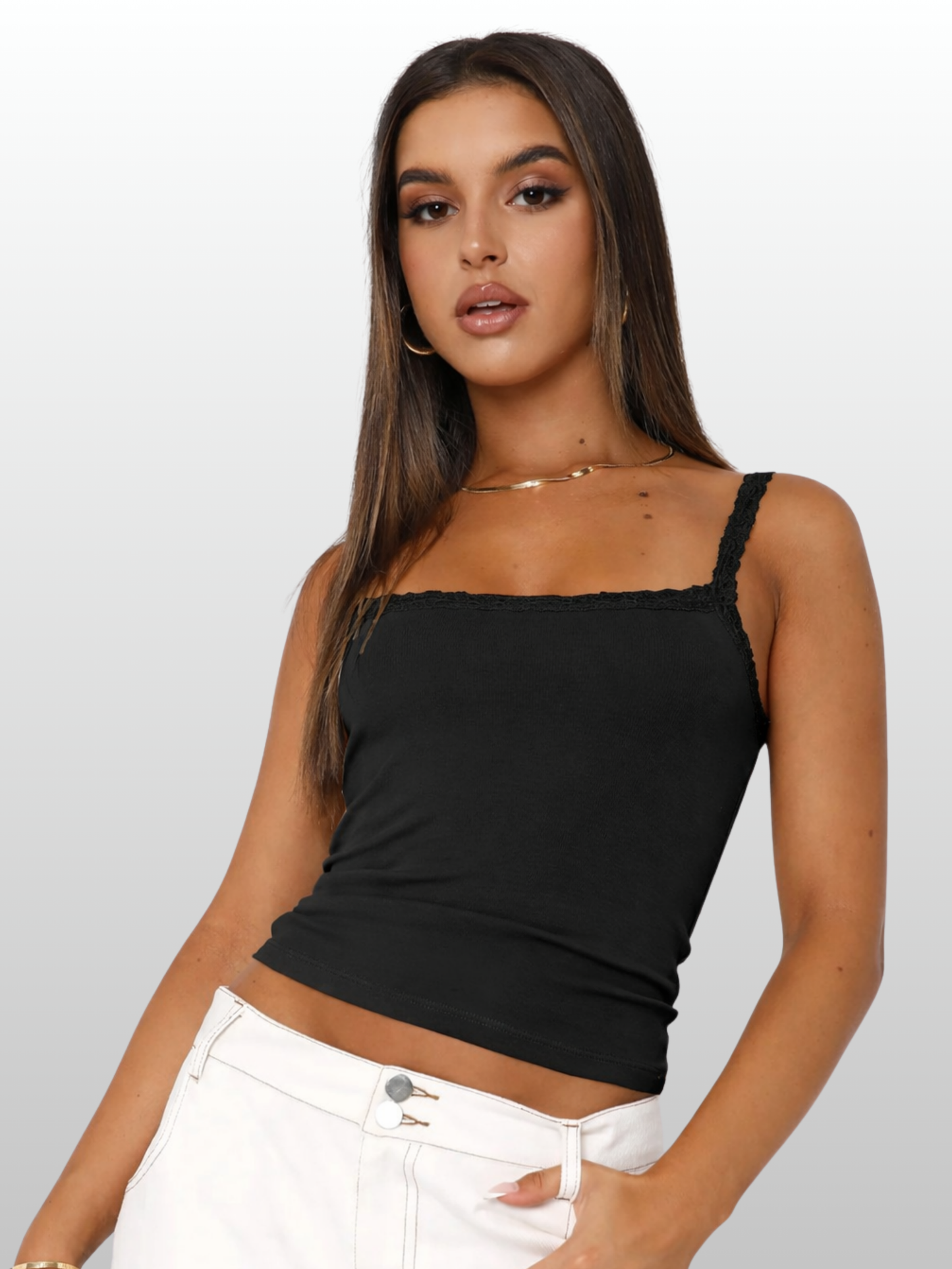 Tanktop, Spitzenträger, Ripp-Stretch, Eckiger Ausschnitt, Longline, Slim Fit, Sommer