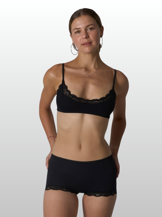Lounge Set, Bralette & Boxer, Spitzenbesatz, Bügellos, Second-Skin, Homewear & Schlaf, Schwarz