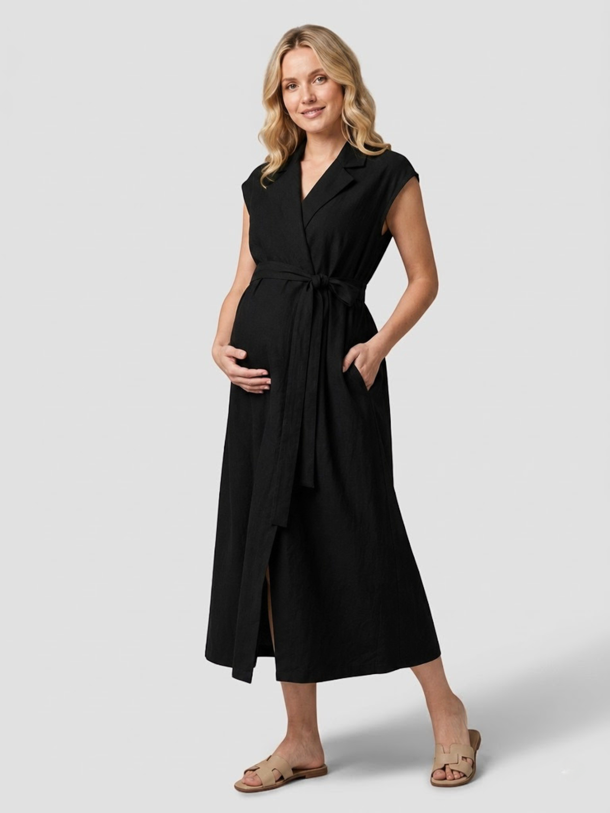 Stillkleid und Umstandskleid Midi aus Baumwolle mit Reverskragen