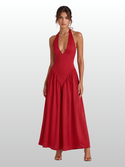 Maxikleid Neckholder mit Bodycon-Oberteil, fließender Rock