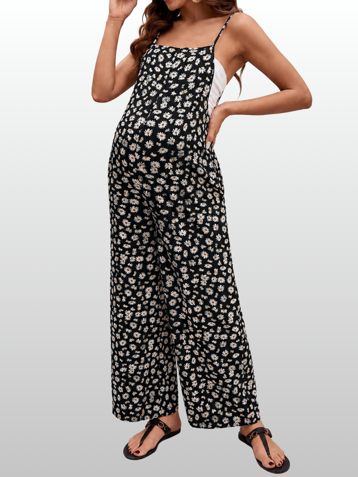 Umstands-Jumpsuit mit Blumenmuster & weitem Bein, ärmellos