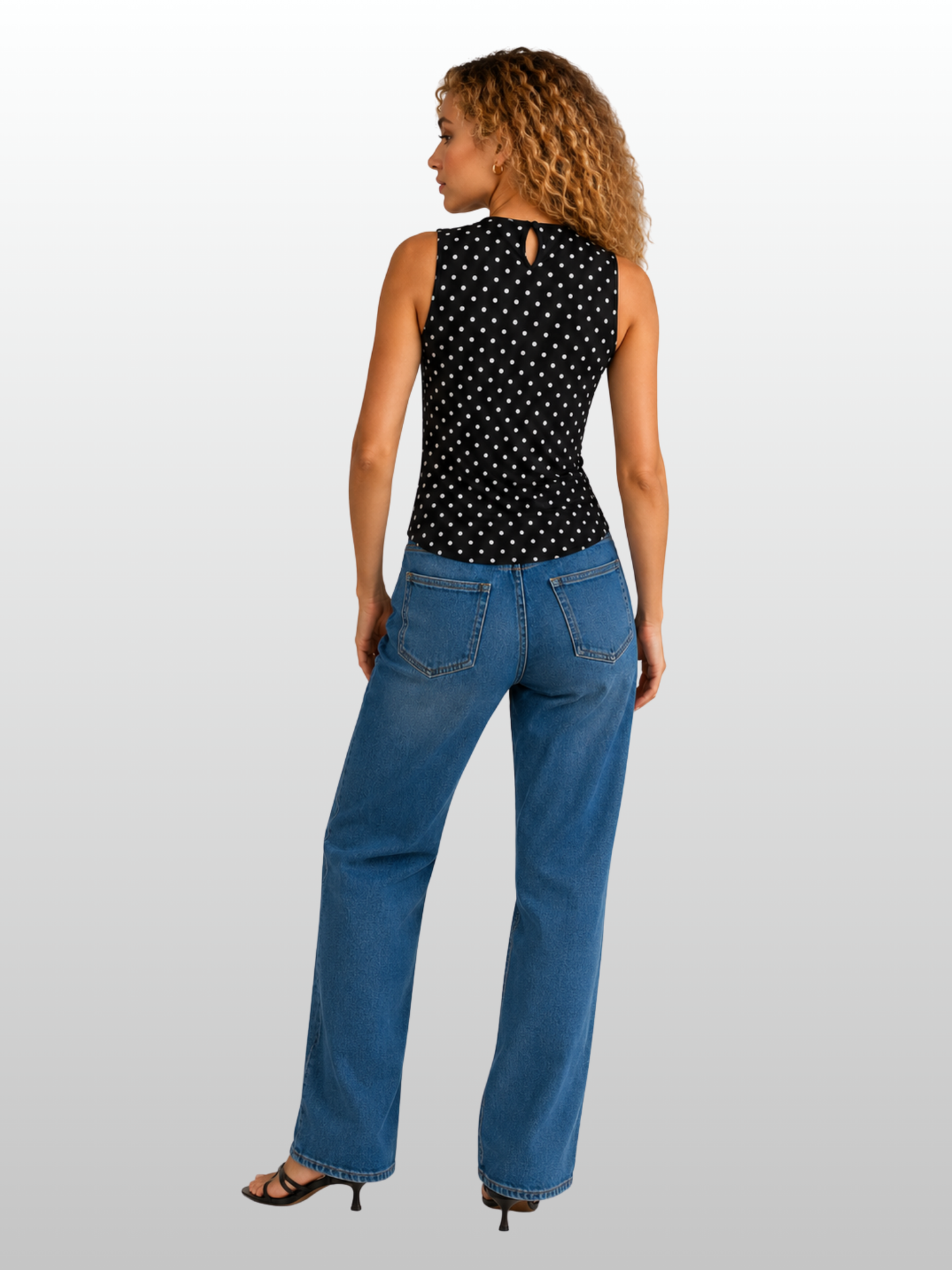 Top Damen Polka Dot mit Stehkragen & asymmetrischem Saum, ärmellos