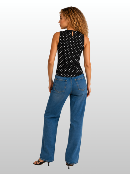 Top Damen Polka Dot mit Stehkragen & asymmetrischem Saum, ärmellos