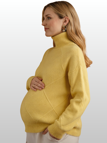 Umstandspullover, Zopfstrick, Relaxed Fit, Elegant, Hochgeschlossen, Büro & Events, Alle Trimester