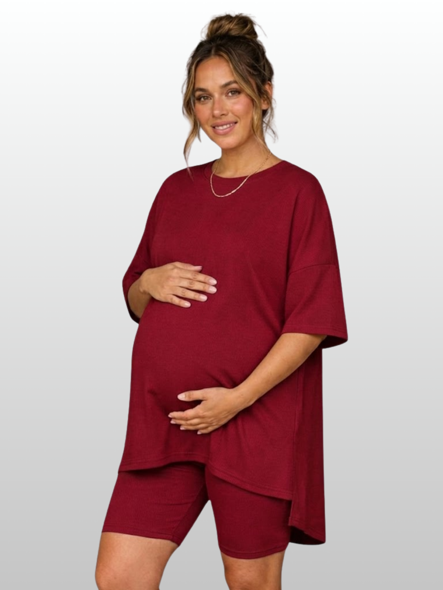 Umstands-Lounge-Set, Oversized Top & Radlerhose, High-Low-Saum, Postpartum-geeignet