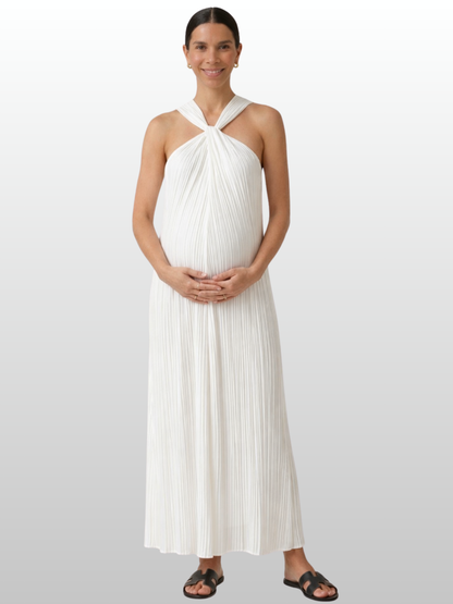 Umstandskleid, Maxi, Gauze-Baumwolle, Crinkle-Struktur, Cross-Träger, Column-Silhouette, Sommer, Elegant