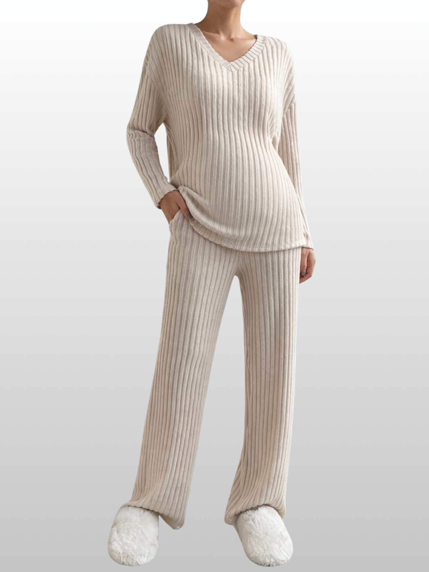 Umstands-Zweiteiler Rippjersey: Langarmtop & weite Hose, stillfreundlich