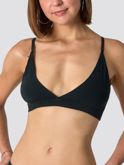Bralette Baumwolle bügellos mit tiefem V-Ausschnitt, Triangel-Cups