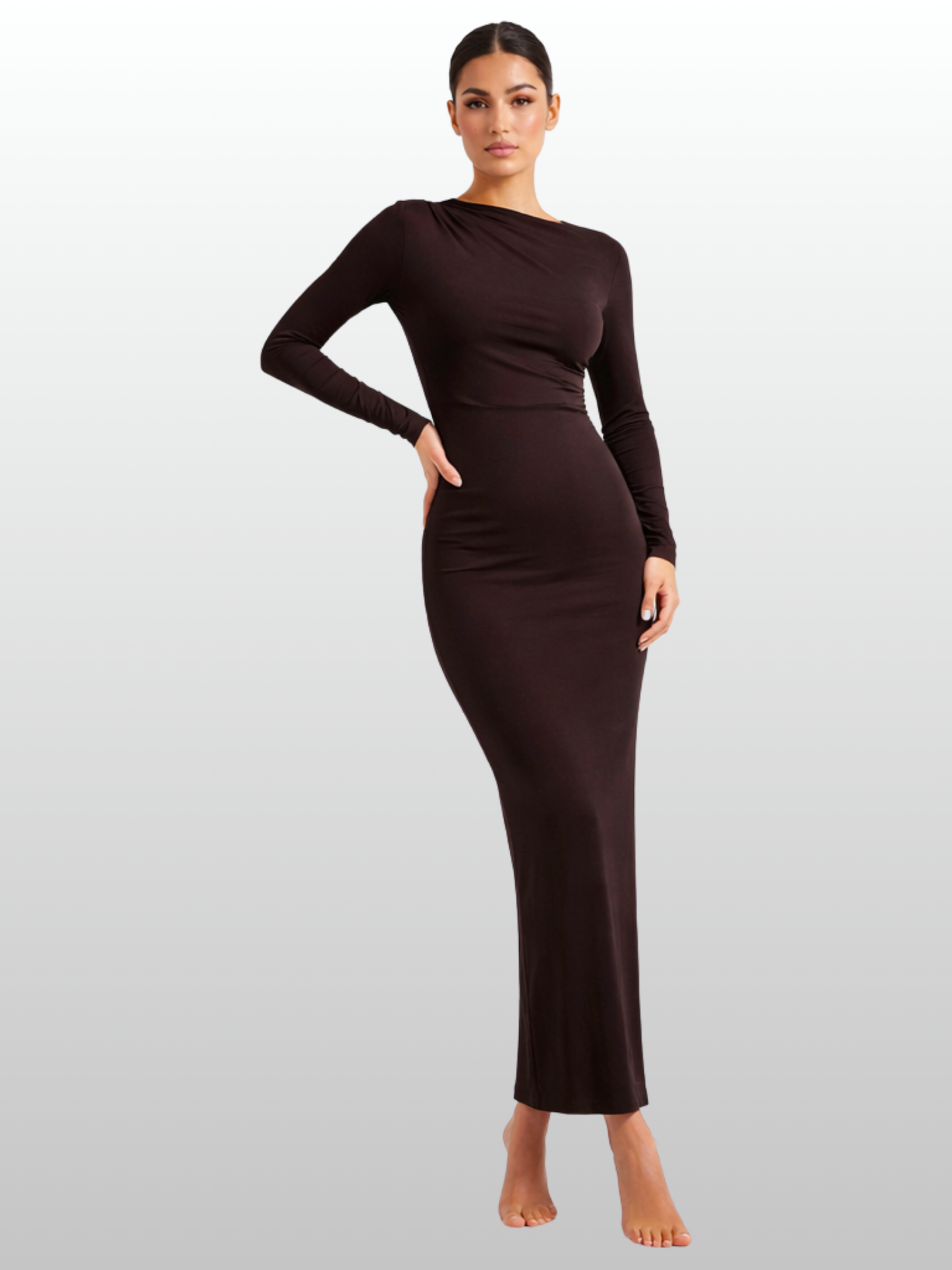 Umstandmode, Maxikleid Langarm, U-Boot-Ausschnitt,Bodycon-Schnitt, Festlich & Business, Frühe Schwangerschaft, Postpartum, Knitterfrei