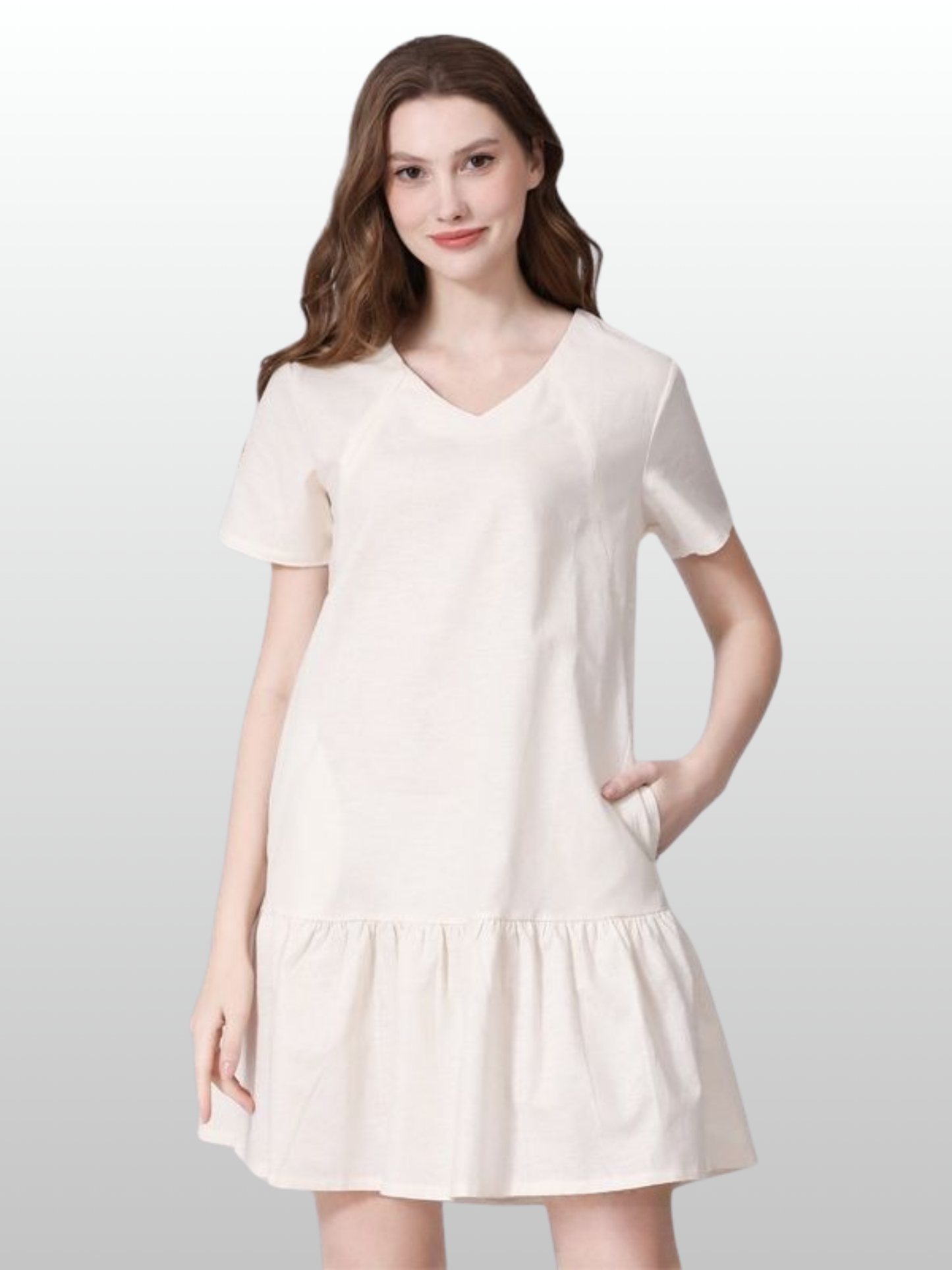Stillkleid, Kurz, Vertikaler Reißverschluss, Volant-Saum, Sommer, Baumwolle-Leinen, Schwangerschaft Stillzeit