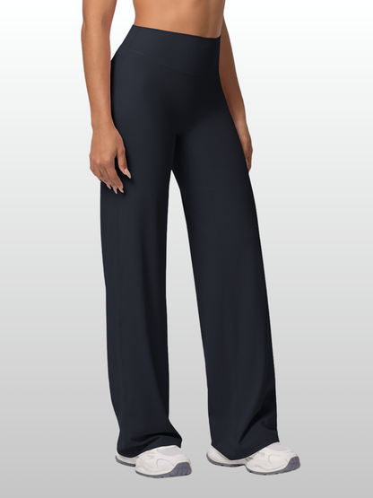 Yogahose Damen mit weitem Bein, hoher Bund, nahtlose Front