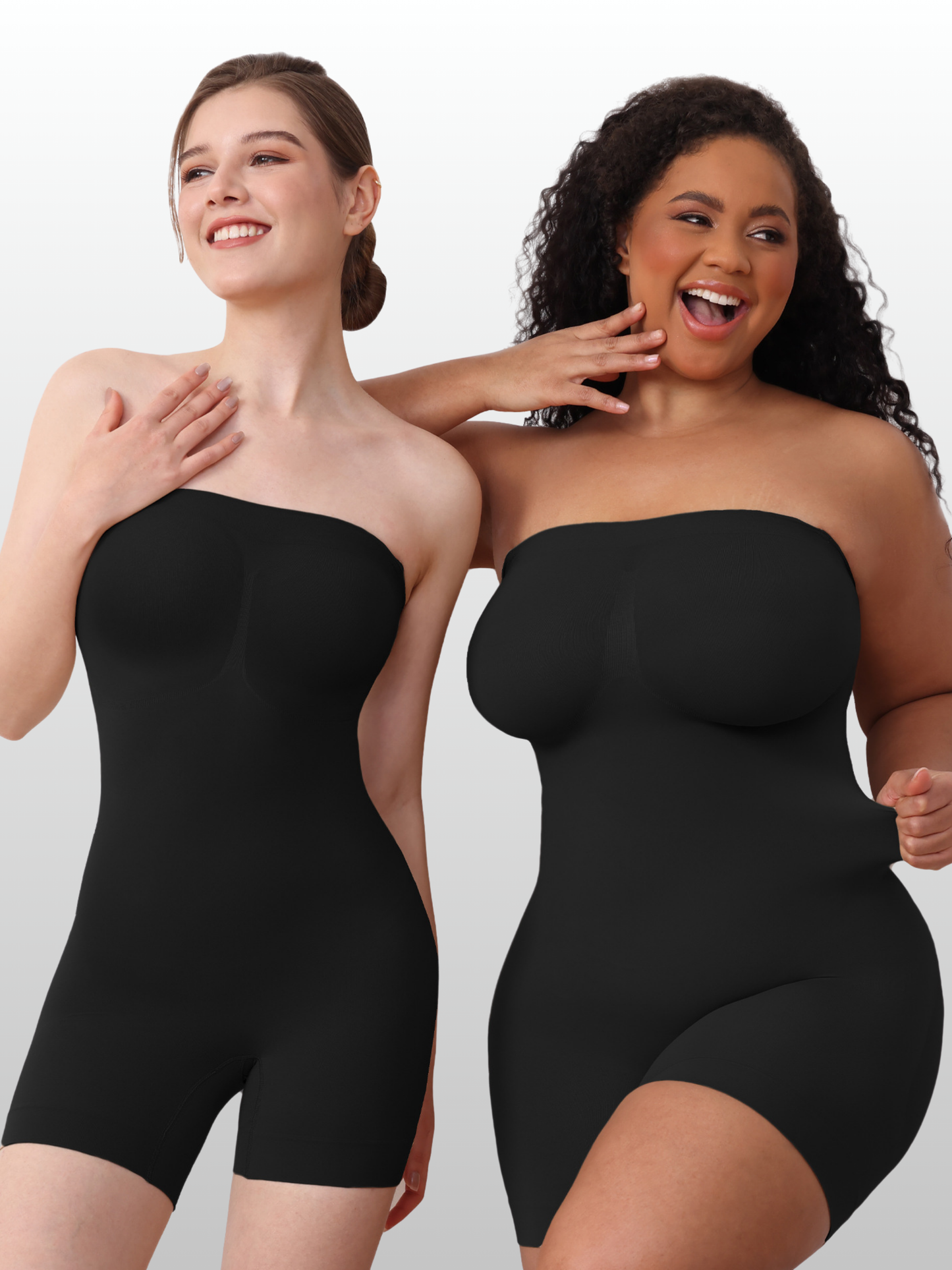 Shaping Bodysuit, Trägerlos, Abnehmbare Träger, Silikon-Haftrand, Nahtlos, Offener Schritt