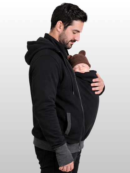 Babytrage Hoodie Papa, Känguru-Jacke, Zip-In Panel, Herren, Bonding, Hände-frei Tragen
