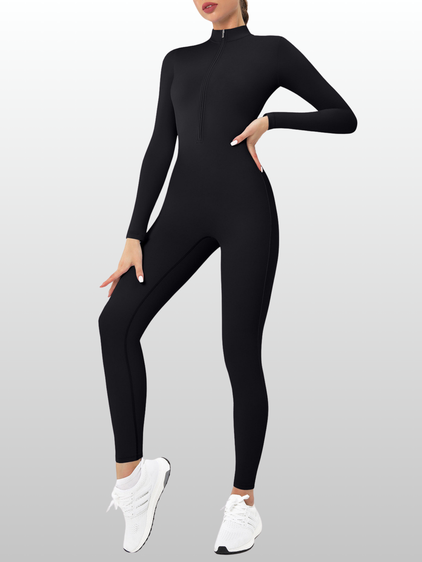 Jumpsuit Damen langarm, figurformend, mit Reißverschluss