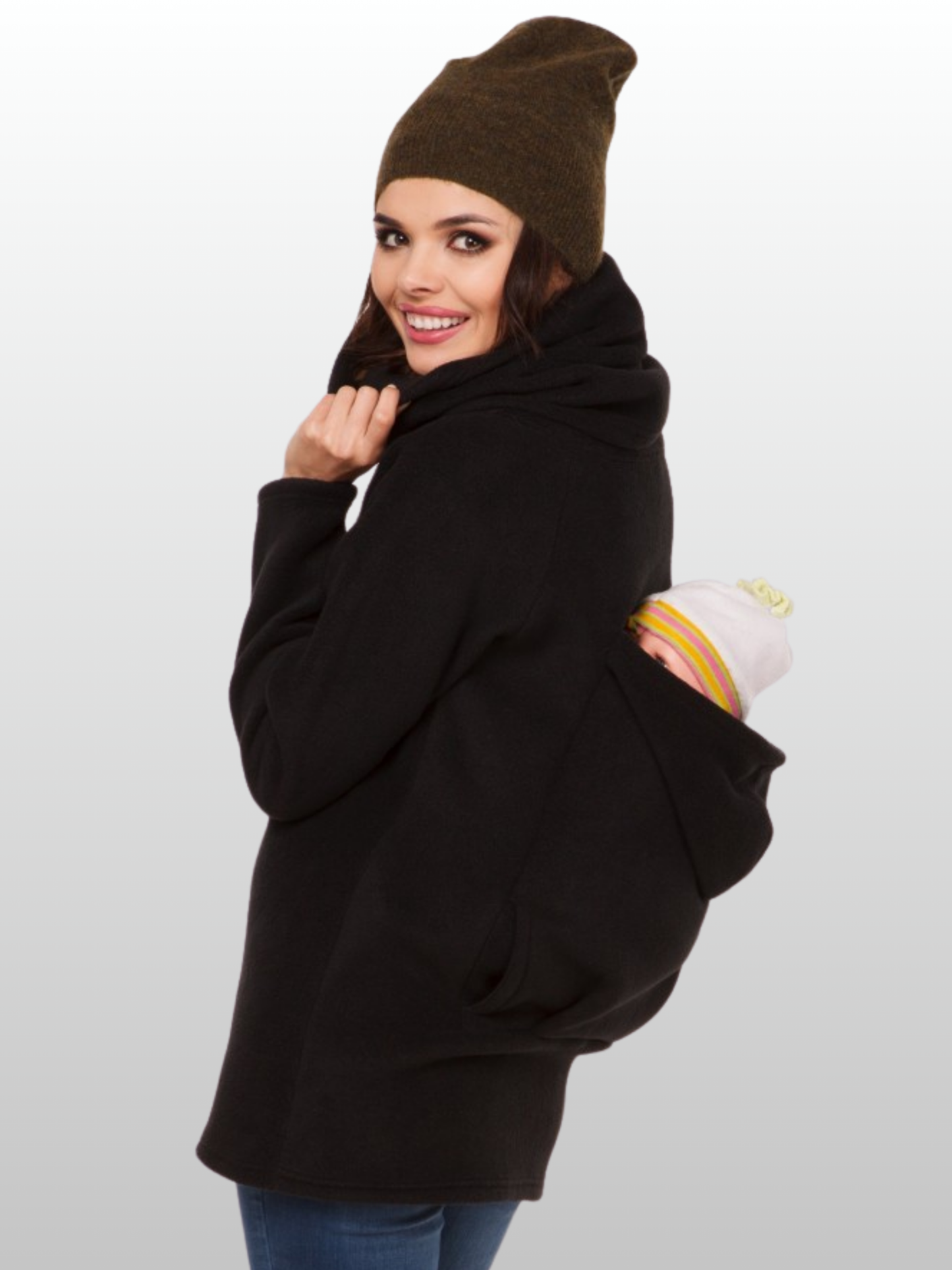 Tragejacke Hoodie Fleece mit Babyöffnung, vorne & hinten, Winter