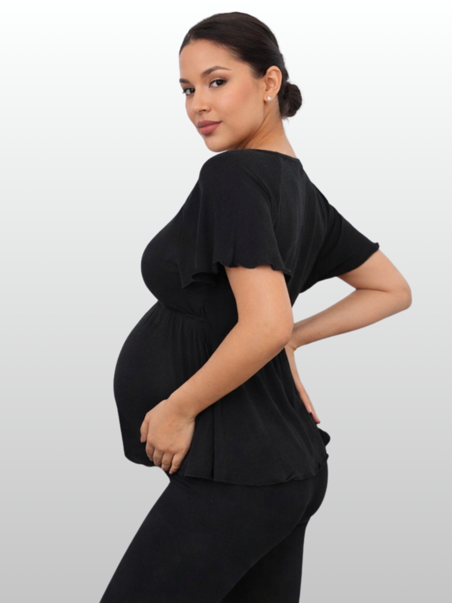 Umstandsbluse, V-Ausschnitt, Tunika, Peplum-Saum, Flattersleeve, Stillen, Sommer, Luftig, Alle Trimester